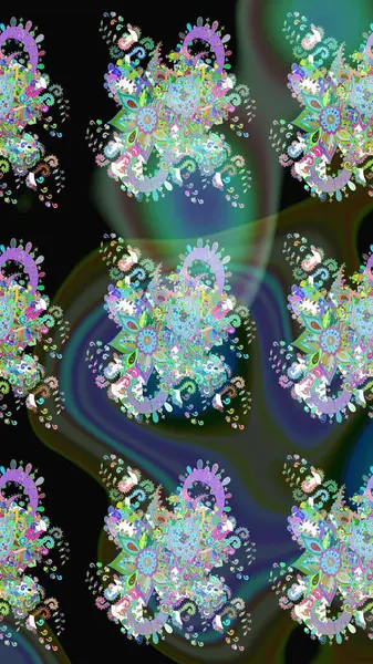 Hediye ambalaj kağıdı, tebrik kartları, posterler ve pankart tasarımı. Yeşil renkli çiçekler. Raster düz çiçek çizim deseni.