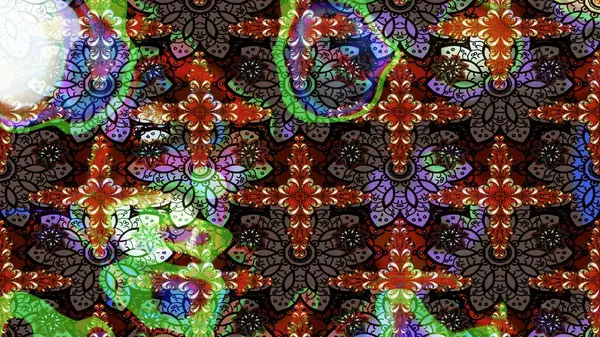 Yapraklı çiçekler ve kahverengi renkli papatya çiçekleri. Eskiz arkaplan modeli. Raster - stok.