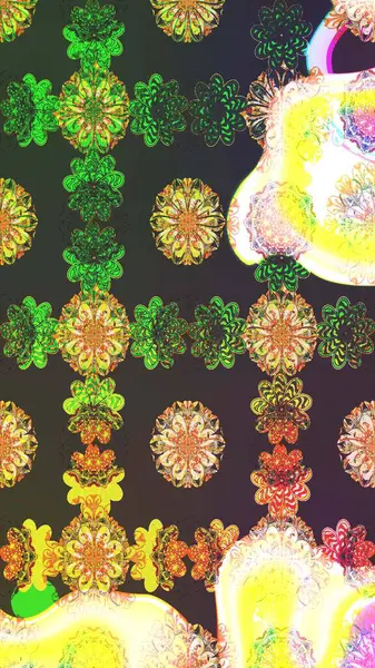 Raster illüstrasyonundaki çiçek desenli çizim. Suluboya tarzında yeşil ve kahverengi renkte çiçekler.