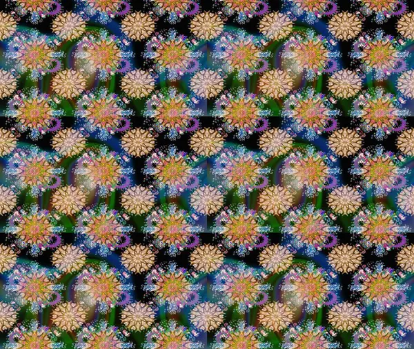 Raster deseni. Küçük çiçekteki sevimli çiçek deseni. Mavi renklerde. Raster illüstrasyonu. Soyut çiçek çizim kalıbı arkaplanı.