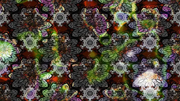 Raster Çiçek İllüstrasyonu güzel tekstil. Gri renkli etnik çiçeklerle zarif eskiz deseni.