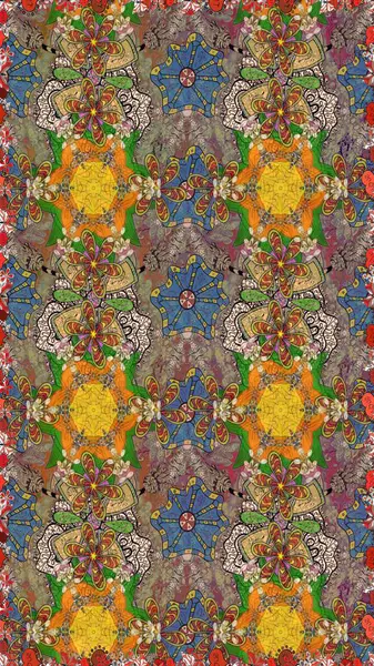 Yumuşak, bahar çiçekli arka plan. Çiçekli karalama şeklinde Raster çiçek deseni. Kahverengi ve bej renkli çiçekler.