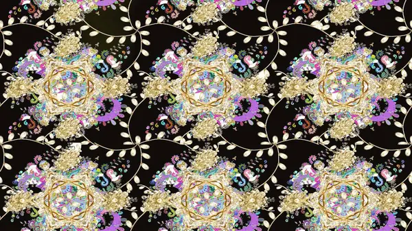 Düz Çiçek Elementleri Tasarımı. Sevimli çiçek raster deseni. Renkli Yaz Temalı eskiz kalıbı. Modaya uygun kumaş deseni.