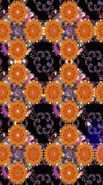 Renkli Bahar Teması eskiz kalıbı. Raster. Düz Çiçek Elementleri Tasarımı.