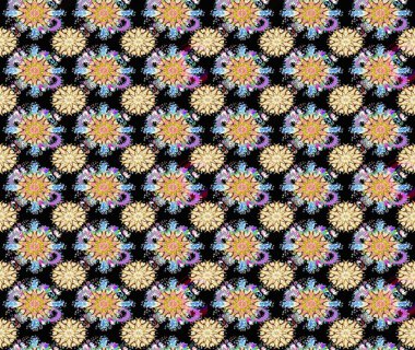 Çiçeksiz desenli arka plan, darbeler, sıçramalar, yaz çiçekleri. Siyah ve bej renkli çiçekler. Raster illüstrasyonu.