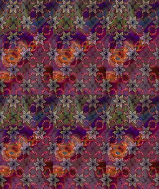 Raster Illustrasyon 'daki Çiçek Deseni' nin son moda çizimi. Renkli Yaz Temalı eskiz kalıbı. Kahverengi renkli çiçekler. Düz Çiçek Elementleri Tasarımı.