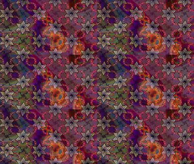 Renkli Yaz Temalı eskiz kalıbı. Raster Illustrasyon 'daki Çiçek Deseni' nin son moda çizimi. Düz Çiçek Elementleri Tasarımı. Kahverengi renkte çiçekler.