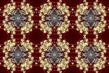 Dekoratif simetri arabesk. Kusursuz ortaçağ çiçek deseni. Raster illüstrasyonu. Kahverengi, bej ve kırmızı renklerde altın. Doğum günü, davetiye ya da afiş için tebrik kartı.