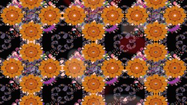 Raster illüstrasyonu. Turuncu renkli turuncu kıvırcık çiçekler. Klasik çiçek tasarım elementleri.