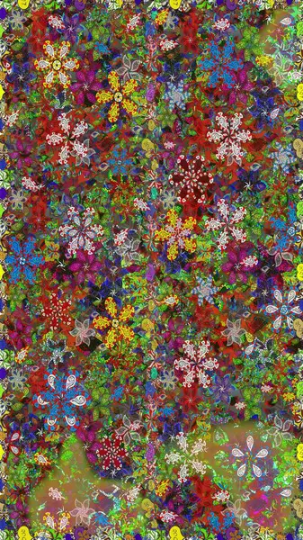 Raster illüstrasyonu. Şirin çiçek elementleri. Yeşil renkli çiçekler. Kusursuz..