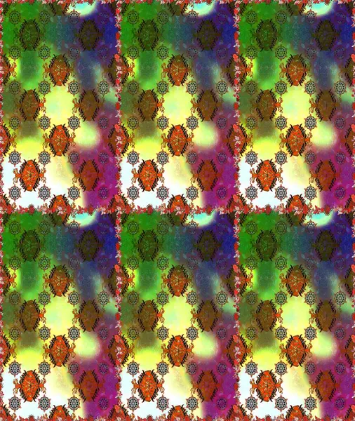 Çiçekli kusursuz retro desen. Yeşil renkli çiçekler. Düz Çiçek Elementleri Tasarımı. Renkli Yaz Temalı Kusursuz Arkaplan.