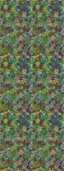 Renkli Bahar Temalı Kusursuz Arkaplan. Düz Çiçek Elementleri Tasarım Raster illüstrasyonu. Yeşil renkli çiçekler. Çiçeksiz desenli arka plan.