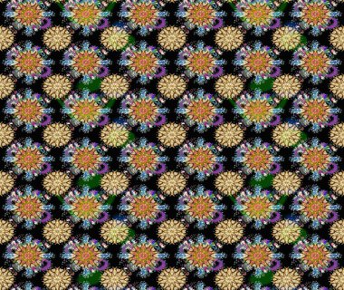 Siyah renkli bitkilerden oluşan parlak çiçekli çizim deseni.