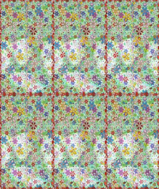 Tarafsız ve yeşil renklerde parlak çiçekli halı deseni.