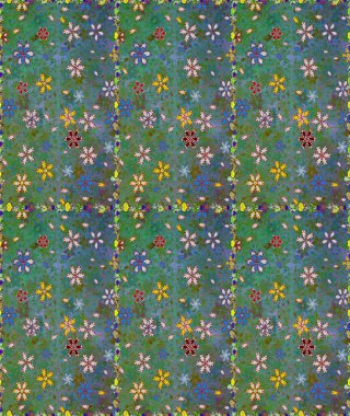 Raster deseni. -yeşil ve mavi çiçekler. Doğa. Küçük çiçekte güzel bir desen var. Çiçek kompozisyonu. Çiçek kolajı. Çiçek arka planı.