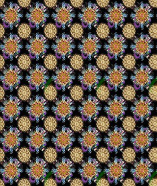 Siyah renkli bitkilerden oluşan parlak çiçekli çizim deseni.