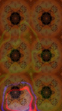 Raster illüstrasyonu. Kahverengi renklere karalamalar çizilmiş çiçek deseni.