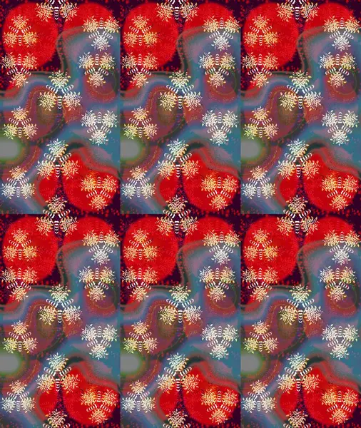 Çiçek duvar kağıdı. Hint süsü. Renkli süs kenarı. Kırmızı renklerde. Raster illüstrasyonu. Çizim deseni.