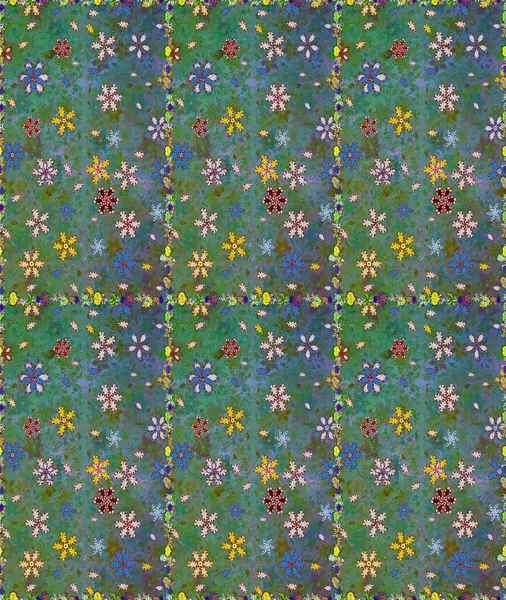 Raster deseni. -yeşil ve mavi çiçekler. Doğa. Küçük çiçekte güzel bir desen var. Çiçek kompozisyonu. Çiçek kolajı. Çiçek arka planı.