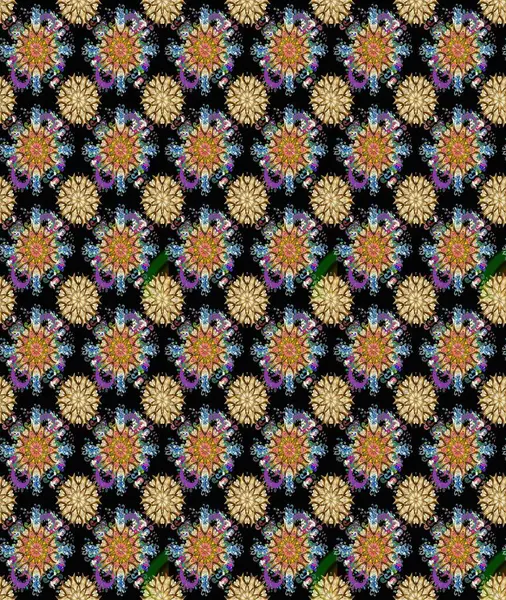 Siyah renkli bitkilerden oluşan parlak çiçekli çizim deseni.