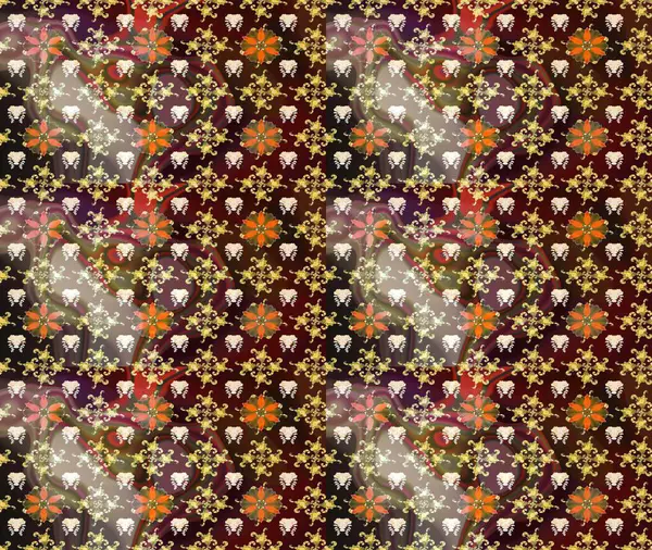 Raster. Kahverengi renkte güzel çiçekler, suluboya desenli eskiz deseni, duvar kağıdı, kart veya kumaş için fayanslı..