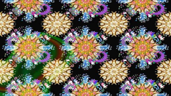 Elle çizilmiş çiçek desenli Raster çizimi. Tekstil, kumaş, ambalaj, hatıra defteri için hoş bir çiçek arkaplanı. Çocuksu tasarım. Siyah arkaplanda.