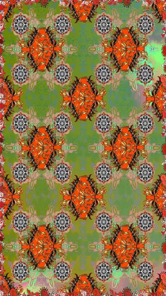 Suluboya tarzında yeşil ve kahverengi renklerde. Raster illüstrasyonu. Pürüzsüz bahar deseni ve küçük çiçekler.