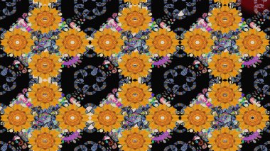 Siyah renkli çiçekler. Sevimli çiçek raster deseni. Düz Çiçek Elementleri Tasarımı. Renk Bahar Teması eskiz şablonu.