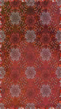 Raster illüstrasyonunda kusursuz çiçek deseni. Suluboya tarzında kahverengi ve kırmızı renkte çiçekler.