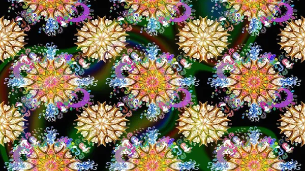 Raster illüstrasyonu. Patlayan çiçekler soyut olarak yerleştirilmiş. Raster deseni. Nazikçe, bahar çiçekleri siyah renklerde.