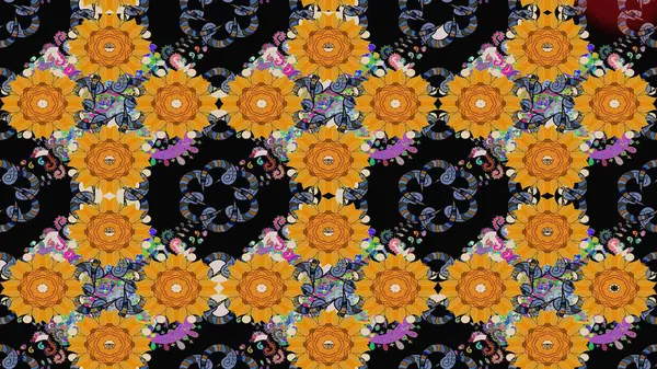 Siyah renkli çiçekler. Sevimli çiçek raster deseni. Düz Çiçek Elementleri Tasarımı. Renk Bahar Teması eskiz şablonu.