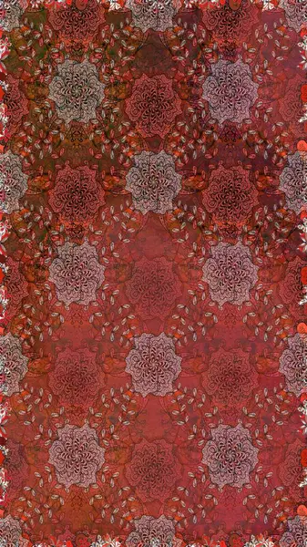 Raster illüstrasyonunda kusursuz çiçek deseni. Suluboya tarzında kahverengi ve kırmızı renkte çiçekler.