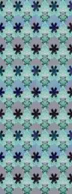 Raster illüstrasyonundaki çiçek desenli çizim. Mavi ve nötr renkte çiçekler.