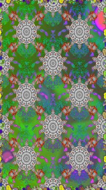 Renkli Bahar Temalı Kusursuz Arkaplan. Düz Çiçek Elementleri Tasarımı. Yeşil renkli çiçekler. Sevimli çiçek raster deseni.