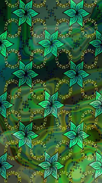 Yeşil renkli etnik çiçeklerle süslenmiş zarif bir eskiz şekli. Raster Çiçek İllüstrasyonu güzel tekstil..