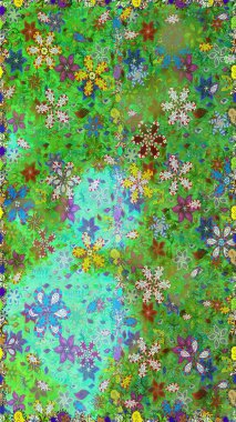 Vadinin yeşil ve mavi renkli çiçekleri. Kusursuz bir arka plan modeli. Suluboya, elle çizilmiş. Raster - stok.