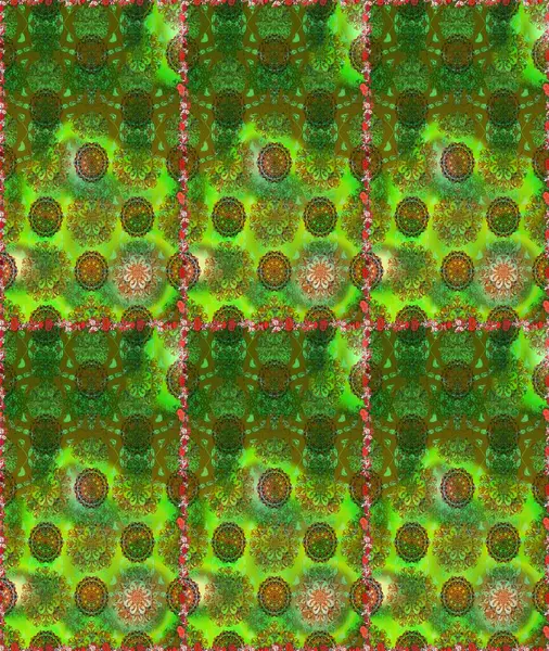 Raster illüstrasyonunda kusursuz çiçek deseni. Suluboya tarzında yeşil renkte çiçekler.