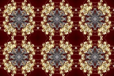 Dekoratif simetri arabesk. Kusursuz ortaçağ çiçek deseni. Raster illüstrasyonu. Kahverengi, bej ve kırmızı renklerde altın. Doğum günü, davetiye ya da afiş için tebrik kartı.