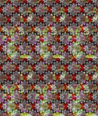 Nakış desenli çiçek deseni. Parmak izi, kumaş, duvar kâğıdı, tekstil için raster dokusu. Renkli grunge soyut arkaplanı Cologray çiçekleriyle zenginleştirir.