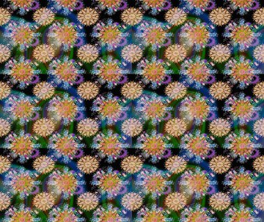 Raster deseni. Küçük çiçekteki sevimli çiçek deseni. Mavi renklerde. Raster illüstrasyonu. Soyut çiçek çizim kalıbı arkaplanı.