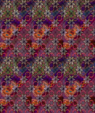 Raster Illustrasyon 'daki Çiçek Deseni' nin son moda çizimi. Renkli Yaz Temalı eskiz kalıbı. Kahverengi renkli çiçekler. Düz Çiçek Elementleri Tasarımı.