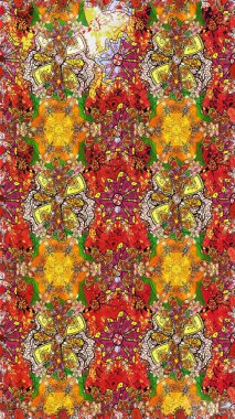 Güzel kumaş deseni. Raster illüstrasyonu. Kusursuz çiçek deseni. Renkli Bahar Temalı Kusursuz Arkaplan. Düz Çiçek Elementleri Tasarımı. Asya tekstil tarzında.