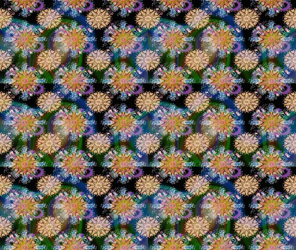 Raster deseni. Küçük çiçekteki sevimli çiçek deseni. Mavi renklerde. Raster illüstrasyonu. Soyut çiçek çizim kalıbı arkaplanı.