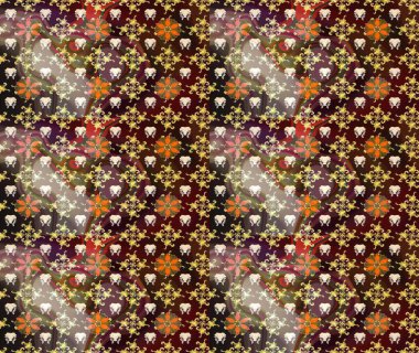 Raster. Kahverengi renkte güzel çiçekler, suluboya desenli eskiz deseni, duvar kağıdı, kart veya kumaş için fayanslı..