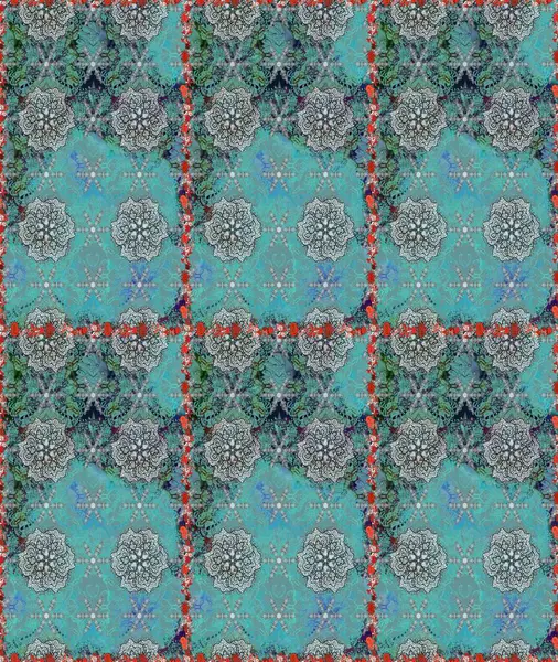 Çiçek. Raster illüstrasyonu. Mavi ve gri renklerde. Kusursuz dekoratif arka plan, çiçek mandala.