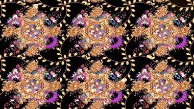 Raster illüstrasyonu. Güzel karalamalı çiçek desenli çizim. Güzel kumaş deseni. Küçük çiçekte sevimli çiçek deseni var..