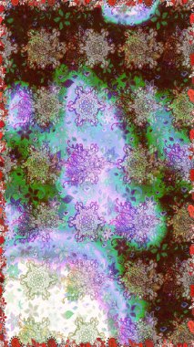 Kıvırcık, parlak örgü. Çiçek çelengi. Şablon, pürüzsüz, çiçekli kenar. Güzel, parlak, pürüzsüz kumaş, tuval. Raster illüstrasyonu. Klasik eski arkaplan.