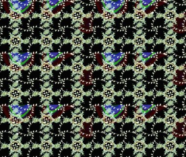 Raster illüstrasyonu. Siyah ve nötr renklerde çiçekler. Çiçeksiz desenli arka plan, vuruşlar, sıçramalar, yaz çiçekleri..