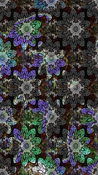 Siyah kıvırcık çiçekler siyah renkte şekillenir. Raster illüstrasyonu. Klasik çiçek tasarım elementleri.