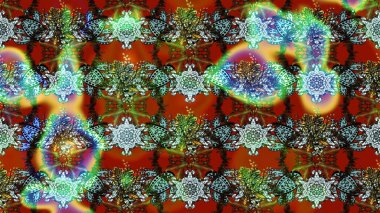 Kahverengi, yeşil ve mavi renklerde. Raster illüstrasyonu. 3D çiçekler, çizim.